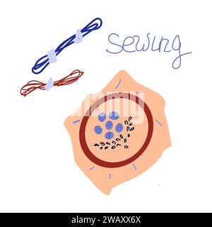 outils de broderie de fil de concept de broderie à la main. Illustration vectorielle isolée. Fond de broderie de couture. Illustration de Vecteur