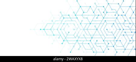 Lignes de technologie abstraites et connexion de points. Les hexagones de technologie connectent les données numériques et le concept de big data. Illustration de Vecteur