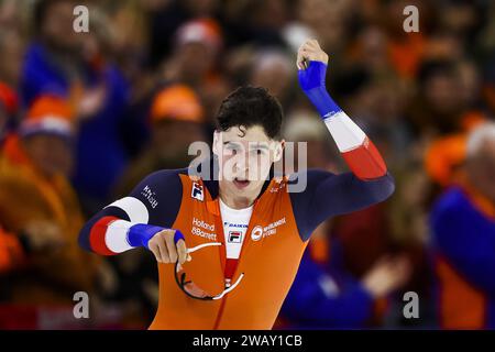 HEERENVEEN - Jenning de Boo (NED) répond aux distances du Championnat d'Europe après les 500 mètres. ANP VINCENT JANNINK Banque D'Images