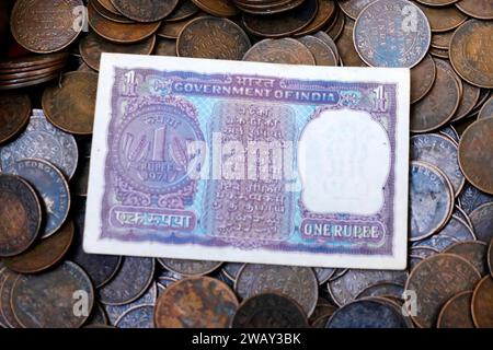 Rare Vintage Indian Currency, Un fond de vieux billets de monnaie indienne vintage. Banque D'Images