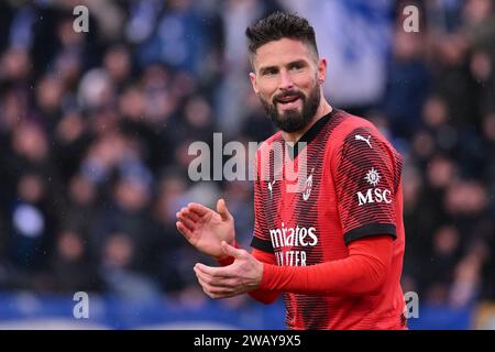 Empoli, Italie. 07 janvier 2024. L'attaquant de l'AC Milan Olivier Giroud lors du match Empoli FC vs AC Milan, football italien Serie A à Empoli, Italie, janvier 07 2024 crédit : Independent photo Agency/Alamy Live News Banque D'Images