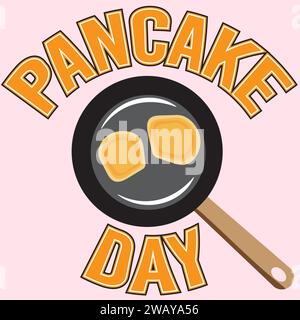 Pancake Day avec des crêpes dans la poêle. Preparing Pancakes concept, Breakfast Pancakes Illustration de Vecteur