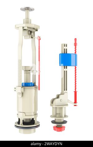 Robinets de remplissage et de chasse d'eau pour toilettes. Rendu 3D isolé sur fond blanc Banque D'Images