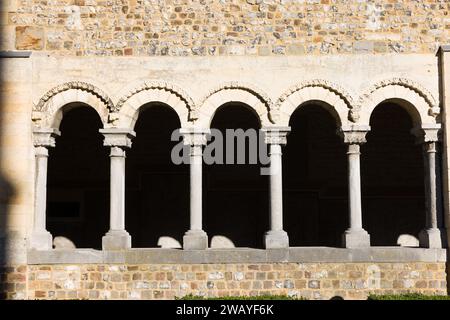 Piliers et arches de la cour médiévale du cloître de la cathédrale Ma Dame à Tongeren en Belgique Banque D'Images