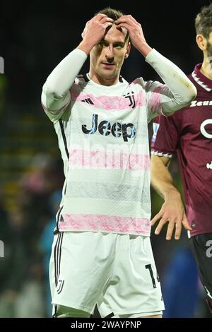 Salerne, Italie, 01 janvier 2024 Arkadiusz Milik de la Juventus FC gesticule lors de la Serie A Macth entre l'US Salernitana 1919 et la Juventus FC Credit : Agostino Gemito/ Alamy Live News Banque D'Images