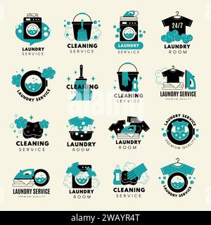 Logo de nettoyage. Modèles de badges de service de blanchisserie pour les projets de conception personnelle ensemble de vecteurs récents Illustration de Vecteur