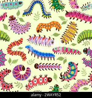 Motif de chenilles. Vecteur fond sans couture pour la conception textile avec illustrations insectes et insectes modèle vectoriel récent Illustration de Vecteur