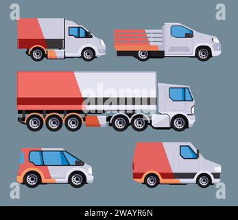 Voitures. Vus camions voitures de tourisme dans des illustrations de style dessin animé Illustration de Vecteur