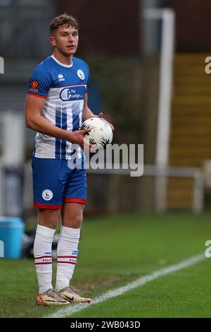 Louis Stephenson de Hartlepool United lors du match de la Ligue nationale de Vanarama entre Hartlepool United et Oxford City à Victoria Park, Hartlepool le samedi 6 janvier 2024. (Photo : Mark Fletcher | MI News) crédit : MI News & Sport / Alamy Live News Banque D'Images