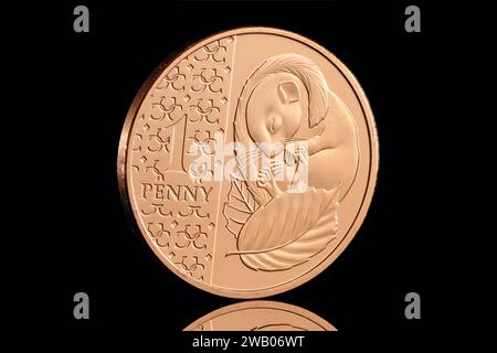 Sleeping Doormouse 1 pence dans le Definitive Annual UK coin Set 2024 avec le premier portrait de pièce du roi Charles III par Martin Jennings Banque D'Images