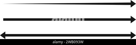 Icônes de flèche droite longue et double flèche. Pointeur horizontal noir, direction, position ou emplacement et panneaux de largeur isolés sur fond blanc. Illustration graphique vectorielle Illustration de Vecteur