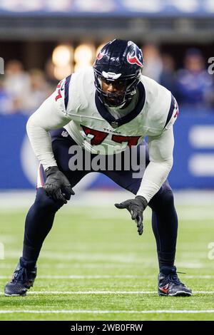 06 janvier 2024 : le joueur de ligne offensif des Texans de Houston George Fant (77) lors d'un match de la NFL contre les Colts d'Indianapolis au Lucas Oil Stadium d'Indianapolis, Indiana. John Mersits/CSM. Banque D'Images