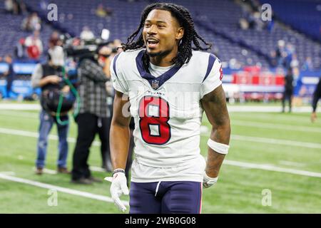 06 janvier 2024 : John Metchie III (8), Wide Receiver des Texans de Houston, après un match de la NFL contre les Colts d'Indianapolis au Lucas Oil Stadium d'Indianapolis, Indiana. John Mersits/CSM. Banque D'Images