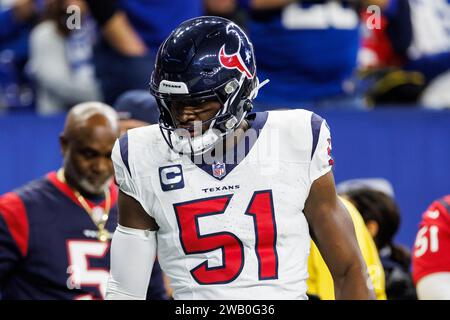 06 janvier 2024 : le joueur de ligne défensif des Texans de Houston Will Anderson Jr. (51) lors du match d'avant-match de la NFL contre les Colts d'Indianapolis au Lucas Oil Stadium d'Indianapolis, Indiana. John Mersits/CSM. Banque D'Images