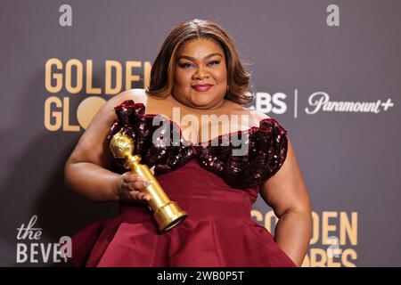Beverly Hills, États-Unis. 07 janvier 2024. Da'Vine Joy Randolph reçoit le prix de la meilleure performance d'une actrice féminine dans un second rôle dans "The Holdovers" lors du 81e Golden Globe Awards qui s'est tenu à l'hôtel Beverly Hilton le 7 janvier 2024 à Beverly Hills, en Californie. Crédit : PMC/Alamy Live News Banque D'Images