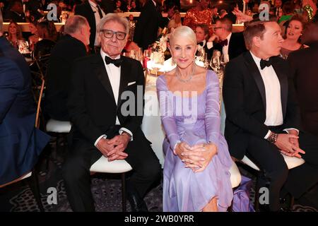 Beverly Hills, États-Unis. 07 janvier 2024. Harrison Ford et Helen Mirren lors du 81e Golden Globe Awards qui s'est tenu à l'hôtel Beverly Hilton le 7 janvier 2024 à Beverly Hills, en Californie. Crédit : PMC/Alamy Live News Banque D'Images