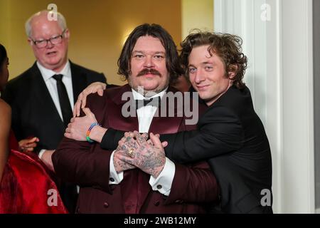 Beverly Hills, États-Unis. 07 janvier 2024. Matty Matheson et Jeremy Allen White lors du 81e Golden Globe Awards qui s'est tenu à l'hôtel Beverly Hilton le 7 janvier 2024 à Beverly Hills, en Californie. Crédit : PMC/Alamy Live News Banque D'Images