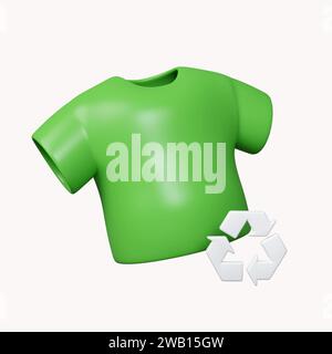 Concept 3d respectueux de l'environnement. t-shirt avec signe de recyclage. Recyclage des vêtements et concept de mode durable. icône isolée sur fond blanc Banque D'Images
