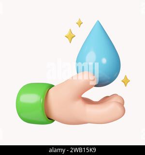 3d main tenant la goutte d'eau. concept économiser l'eau. icône isolée sur fond blanc. illustration de rendu 3d. Masque. Banque D'Images