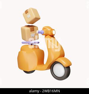 3d Courier Service livraison. Service de livraison express de scooter. icône isolée sur fond blanc. illustration de rendu 3d. Masque. Banque D'Images