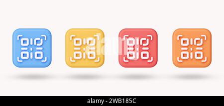 3d jeu de code qr de numérisation de couleur. pour le paiement d'achats en ligne. icône isolée sur fond blanc. illustration de rendu 3d. Masque. Banque D'Images