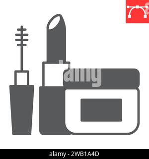 Icône de glyphe de cosmétiques, épicerie et maquillage, icône vectorielle de mascara et de rouge à lèvres, graphiques vectoriels, signe solide de trait éditable, eps 10. Illustration de Vecteur