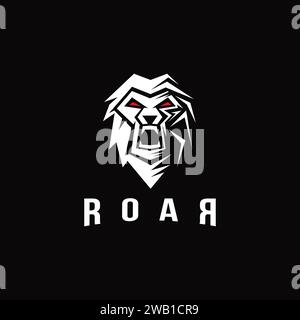 Logo agressif puissant hurlant lion, logo rugissant sur fond noir Illustration de Vecteur