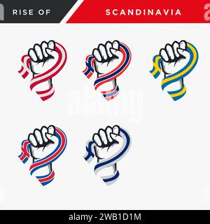 Collection complète de Spirit Rising Fist Hand scandinavia ensemble de vecteurs de drapeau Illustration de Vecteur