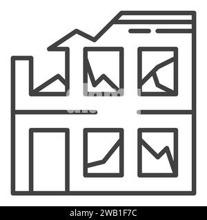 Icône ou symbole de concept de vecteur de bâtiment détruit dans le style de ligne fine Illustration de Vecteur