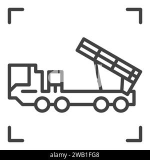 Icône linéaire ou symbole de concept de vecteur de véhicule de système de fusée de lancement multiple Illustration de Vecteur