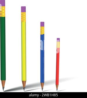 Vector pencils with rubber, Set of vector illustrations in realistic style sharpened pencils Illustration de Vecteur