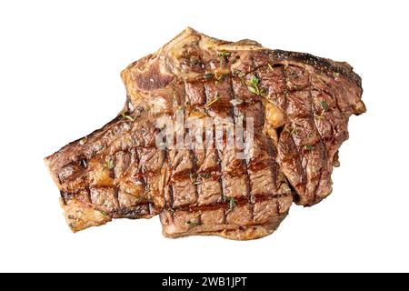 Vue de dessus du steak de tomahawk grillé sur fond blanc Banque D'Images