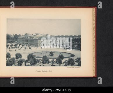 Vue d'un palais à Barcelone, peut-être le Palau Reial de Pedralbes, Hauser y Genet, c. 1880 - en 1890 ou avant impression photomécanique Palais colloïdal en papier de Barcelone. Fontaine ornementale Barcelone Banque D'Images