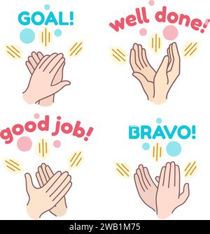 Applaudissant les mains. But bon travail bravo bien fait dessin animé applaudissant ensemble, célébration du gagnant emblèmes d'événement de nomination illustration vectorielle isolée Illustration de Vecteur