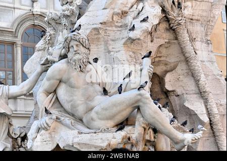 Détail, Fontaine de Maure, Fontana del Moro, Piazza Navona, Rome, Latium, ItalieRome, Italie Banque D'Images