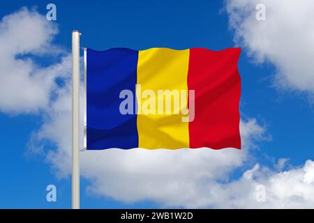 Le drapeau du Tchad, pays enclavé en Afrique Centrale, Afrique, Studio Banque D'Images