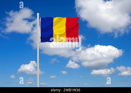 Le drapeau du Tchad, pays enclavé en Afrique Centrale, Afrique, Studio Banque D'Images