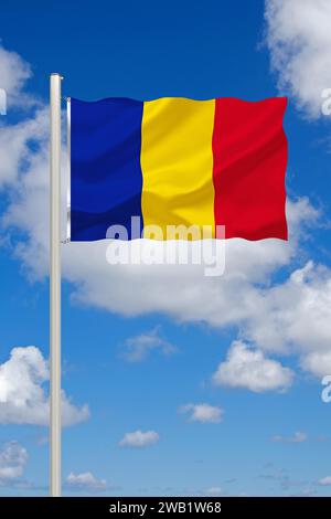 Le drapeau du Tchad, pays enclavé en Afrique Centrale, Afrique, Studio Banque D'Images