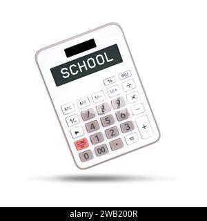 Calculatrice scolaire blanche isolée sur fond blanc sans affichage Banque D'Images