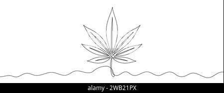 Dessin au trait modifiable continu du cannabis. Icône de marijuana dans une ligne. Illustration de Vecteur