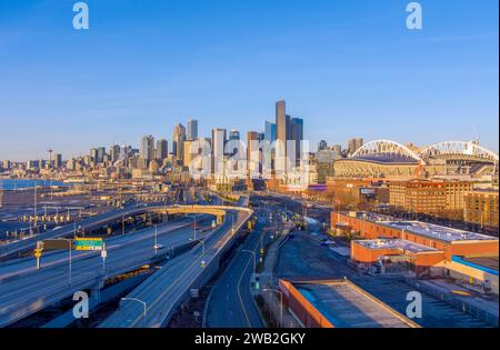 Seattle, Washington Skyline en décembre Banque D'Images