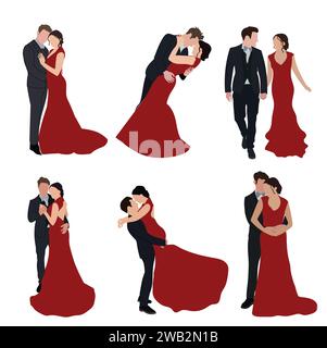 Portrait romantique de couple pour la Saint-Valentin, couple dans l'amour, date romantique, illustration vectorielle. Illustration de Vecteur