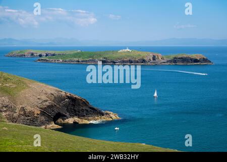 Île de St Tudwal à l'ouest du sentier côtier sur la péninsule de Llyn près d'Abersoch, Gwynedd, nord du pays de Galles, Royaume-Uni, Grande-Bretagne. L'île de Bear Gryll Banque D'Images