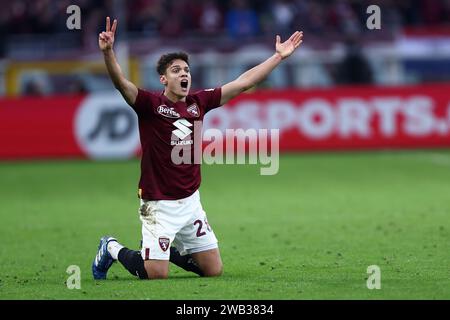 Torino, Italie. 07 janvier 2024. Samuele Ricci du Torino FC fait des gestes lors du match de football Serie A entre Torino FC et SSC Napoli au Stadio Olimpico le 7 2023 janvier à Turin, Italie . Crédit : Marco Canoniero/Alamy Live News Banque D'Images