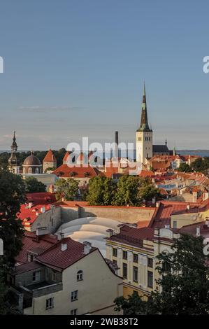 Tallinn ancienne ligne d'horizon propre s'étendant sur la mer Baltique depuis la plate-forme d'observation de Kohtuotsa à Tallinn, Estonie Banque D'Images