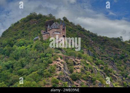 Château de Katz surplombant le Rhin, St Goarshausen, Rhénanie-Palatinat, Allemagne Banque D'Images