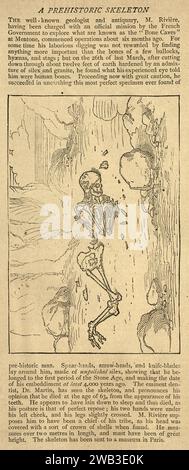 Illustration vintage squelette d'un homme de l'âge de pierre trouvé à Mentone 1870s, 19e siècle Banque D'Images