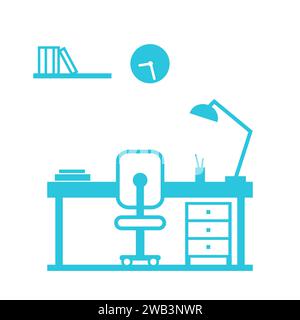 Poste de travail, espace de travail, nouvel espace de travail pour la créativité, icône, symbole, à partir de l'ensemble d'icônes bleues Illustration de Vecteur