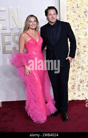 Margot Robbie avec Ehemann Tom Ackerley BEI der Verleihung der 81. Golden Globe Awards im Beverly Hilton Hotel. Beverly Hills, 07.01.2024 Banque D'Images