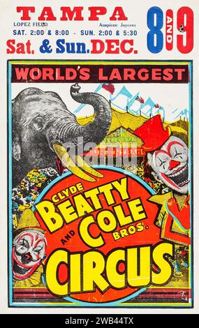 Affiche de cirque (Clyde Beatty-Cole Brothers Circus, années 1950). Carte fenêtre, Tampa Floride Banque D'Images